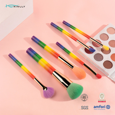 6 Pcs Colorful Makeup Brush Set Synthetic Hair Rainbow Make Up Brush Set
